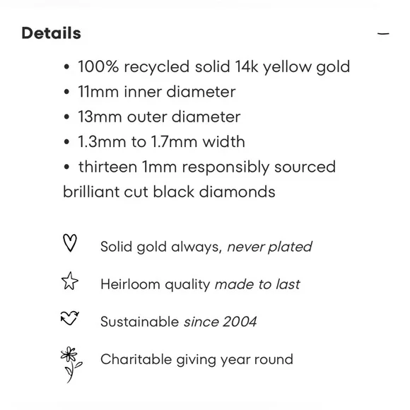 Catbird Fairy Light Black Diamond Hoops (Like-New; Gold/Black;14k) - Picture 7 of 13